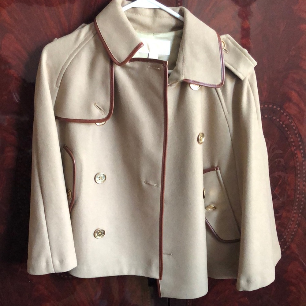 MICHAEL Michael Kors Tan Cape Coat with Brown Trim